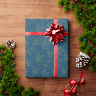 Golden Foil Winter Berries Wrapping Paper