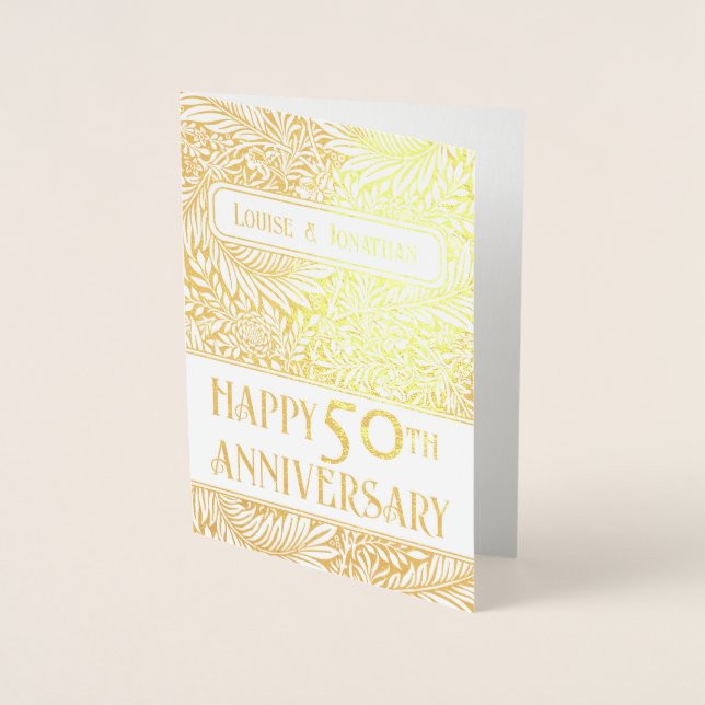 Golden Foliage 50th Wedding Anniversary Real Foil Card (Front)