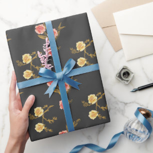 Golden Foliage and Flower Buds Wrapping Paper