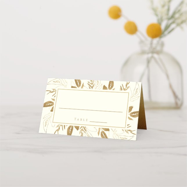 Golden Foliage | Elegant Gold Ivory White Wedding Place Card (Front)