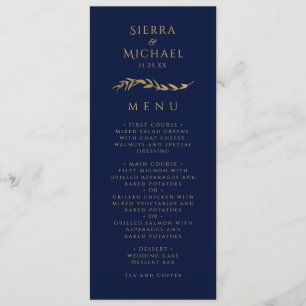 Golden Foliage Elegant Gold Navy Blue Wedding Menu