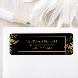 Golden Foliage   Gold Black Wedding Return Address