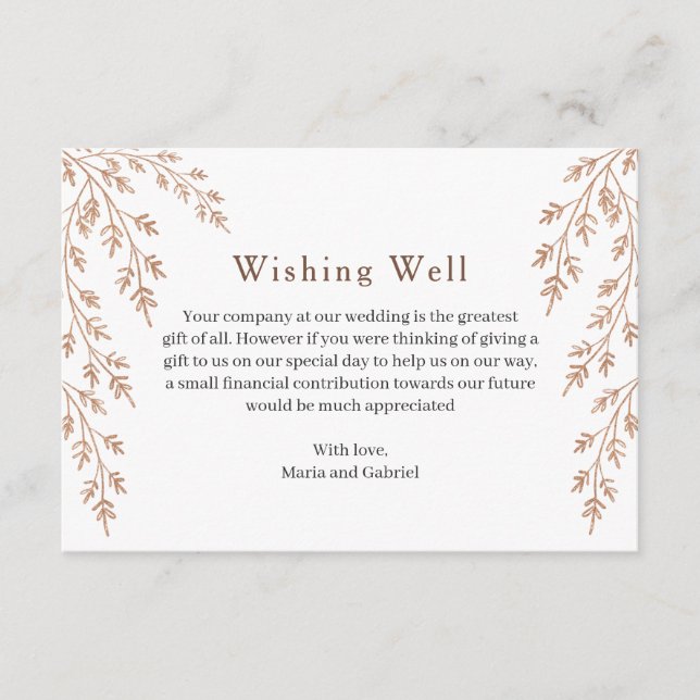 Golden foliage. Simple wishing well. Olive Wedding Enclosure Card (Front)