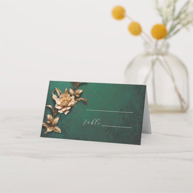 Golden foliage vintage wedding place card (Front)