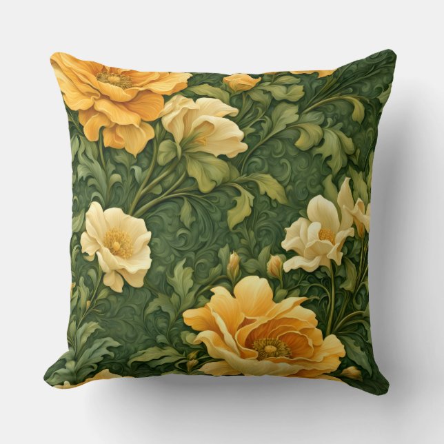 Golden Foral Tapestry  Cushion (Front)