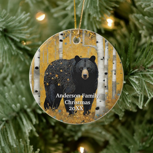 Golden Forest Black Bear  Ceramic Tree Decoration (Tree)