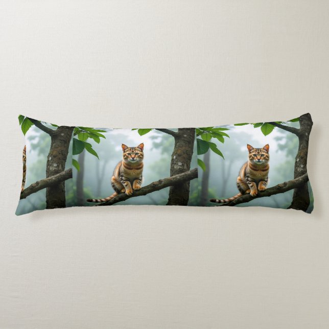 Golden Forest Cat – Minimal Jungle Portrait Body Cushion (Front)