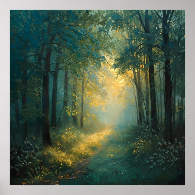 Golden Forest Path – Tranquil Nature Landscape Art Poster (Front)
