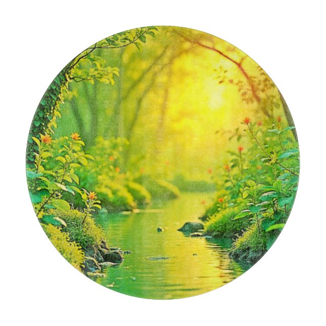Golden Forest Stream Peaceful Art Cutting Board (Front)