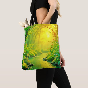 Golden Forest Stream Peaceful Art Tote Bag