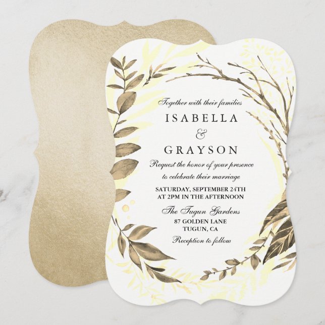 Golden Forest Wreath Wedding Invitation (Front/Back)