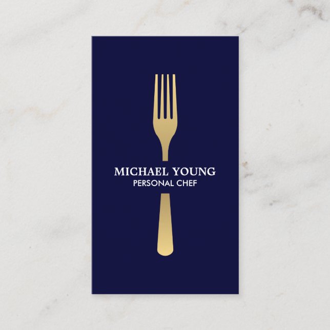 GOLDEN FORK on Navy Chef, Catering, Restaurant Business Card (Front)