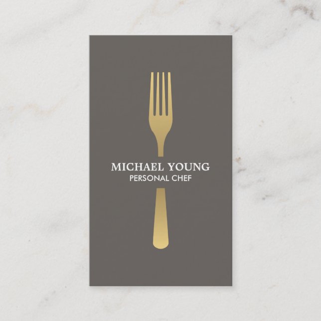 GOLDEN FORK on Taupe Chef, Catering, Restaurant Business Card (Front)