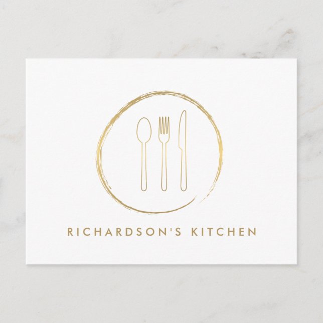 GOLDEN FORK SPOON KNIFE SKETCH LOGO for Catering Postcard (Front)