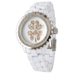 Golden Four Leaf Clover Elegant Faux Gold Modern Watch