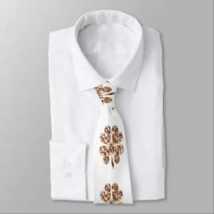 Golden Four Leaf Clover Stylish Gold and White Tie