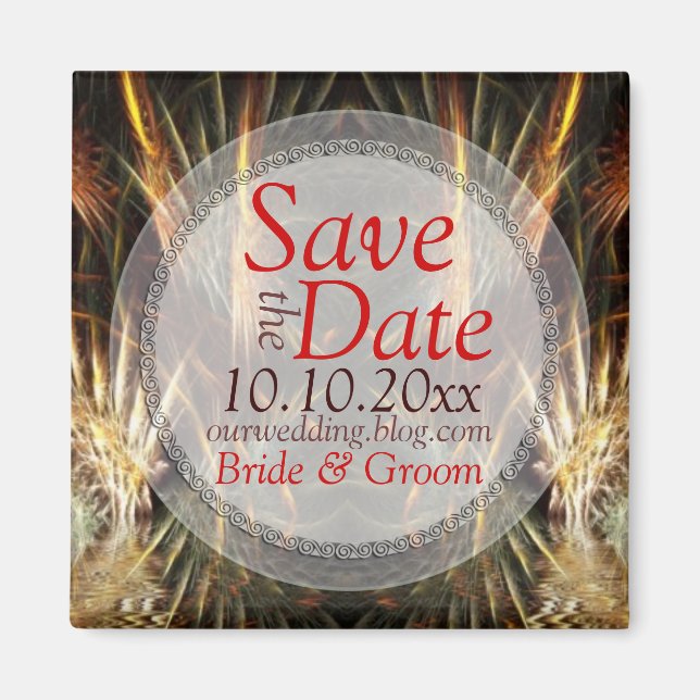 Golden Fractal Art Save the Date Magnet (Front)