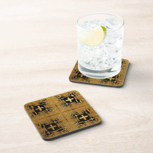 Golden Fractal Crosses Coasters