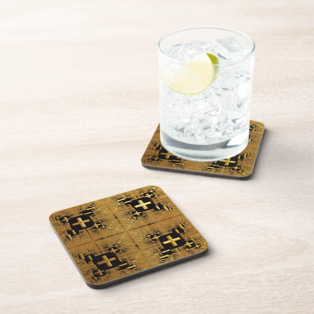 Golden Fractal Crosses Coasters (Right Side)