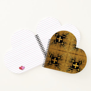 Golden Fractal Crosses Heart Shape Spiral Notebook