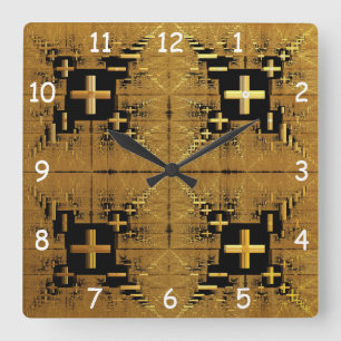 Golden Fractal Crosses Square Wall Clock