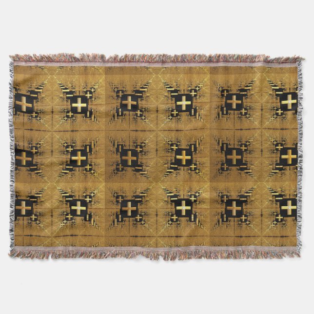 Golden Fractal Crosses  Throw Blanket (Front)
