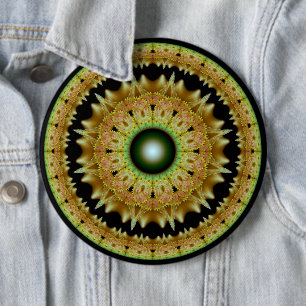 Golden fractal round mandala 6 cm round badge