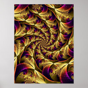 Golden Fractal Spiral Purple Geometric Pattern Poster