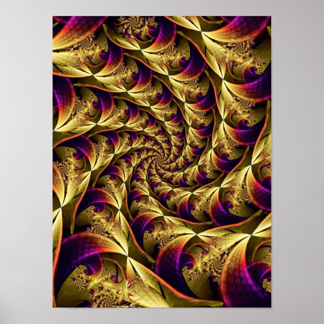 Golden Fractal Spiral Purple Geometric Pattern Poster (Front)