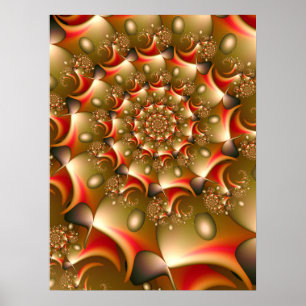 Golden Fractal Spiral with Bronze and Crimson Poster