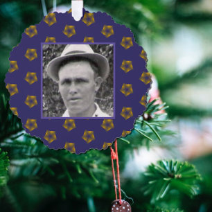 Golden Fractal Stars on Purple Ancestor Photo Tree Decoration Card