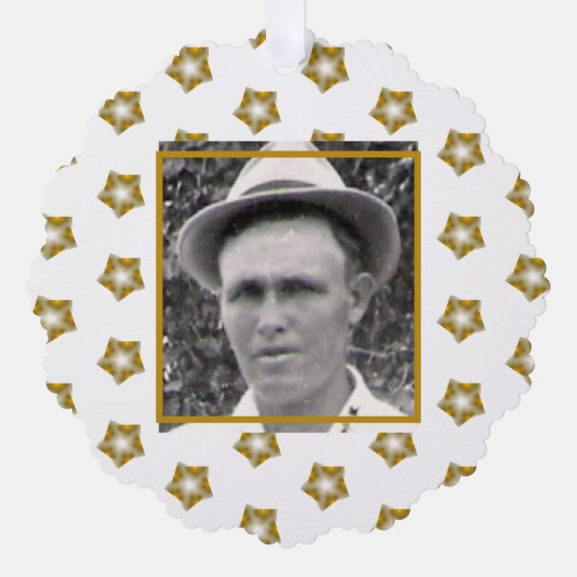 Golden Fractal Stars on White | Ancestor Photo Tree Decoration Card (Front)