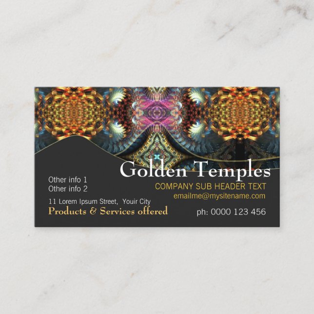 Golden Fractal Temple Art Business Card (Front)