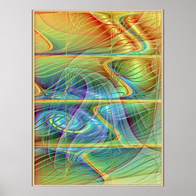 Golden Fractal Wave Poster (Front)