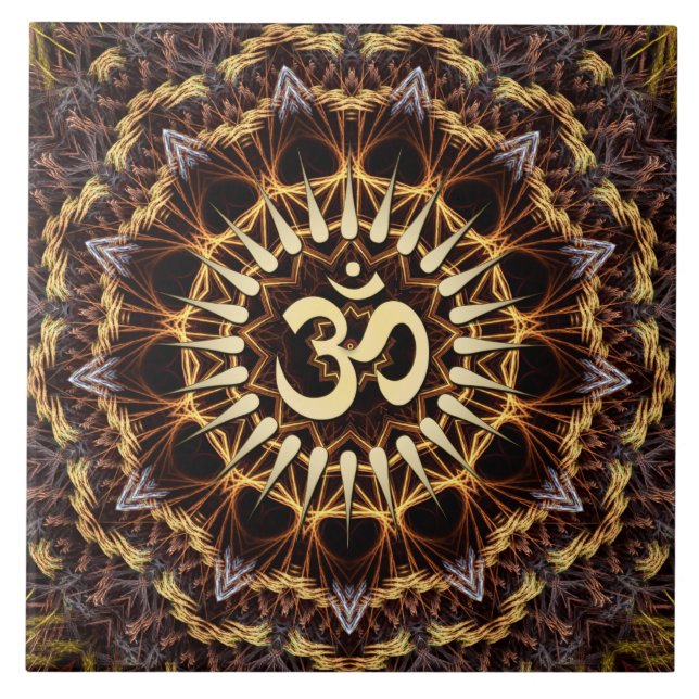 Golden Fractal Weave Aum  Ceramic Tile (Front)