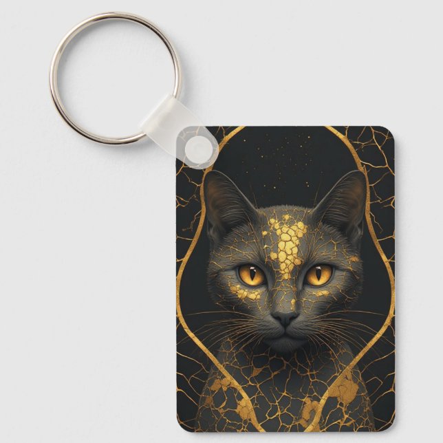 Golden Fracture Cat Portrait Statement Piece ✨ Key Ring (Front)