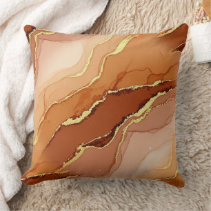 Golden Fracture Marble Earth Tone Fluid Cushion