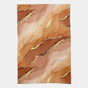 Golden Fracture Marble Earth Tone Fluid Tea Towel