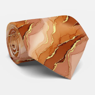 Golden Fracture Marble Earth Tone Fluid Tie