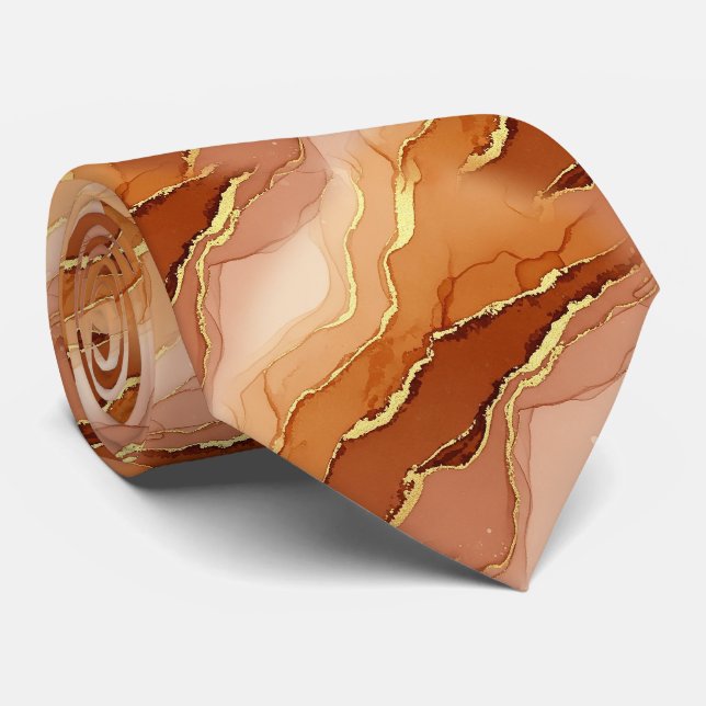 Golden Fracture Marble Earth Tone Fluid Tie (Rolled)