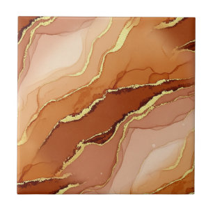 Golden Fracture Marble Earth Tone Fluid Tile