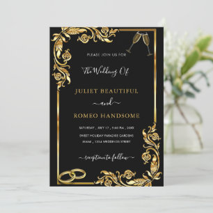 Golden Frame Black Wedding Invitation - Your Colou