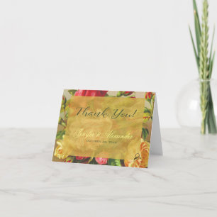 Golden frame chic vintage roses wedding thank you