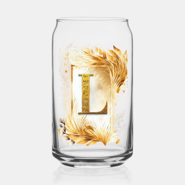 Golden Frame Decorative Monogram L Can Glass (Front)
