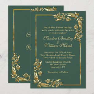 Golden Frame Elegant Forest Green w/ Gold Print   Invitation