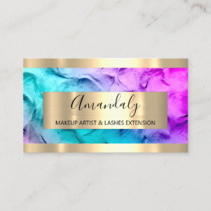 Golden Frame Event Planner Abstract Blue Pink Business Card