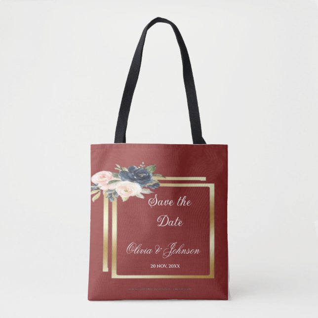 Golden Frame Floral Save the Date  Tote Bag (Front)
