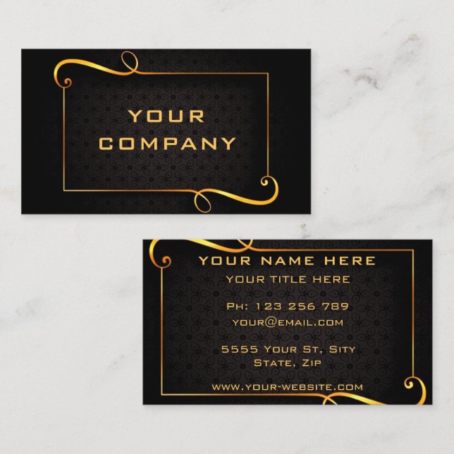 Golden Frame Luxury Gold Text Black Professional  Business Card (Front/Back)