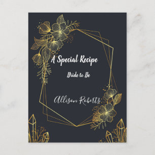 Golden Frame Navy back  Bridal Shower Recipe Postcard