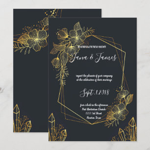 Golden Frame Navy back wedding Invitation